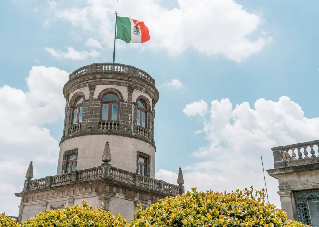 Chapultepec Castle and Mexican Flag