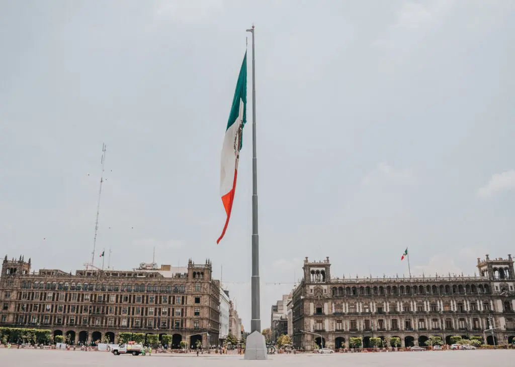 Mexico City zocalo with Mexican flag