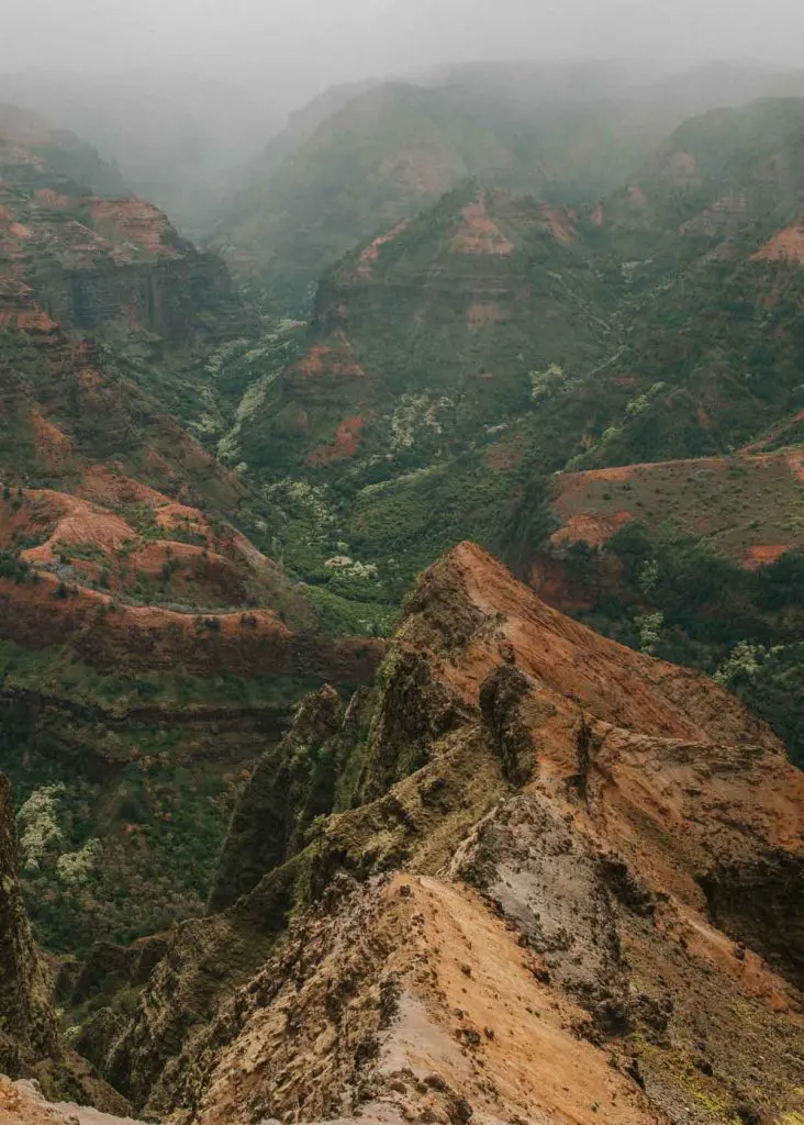 Foggy view of Waimea Canyon on Kauai