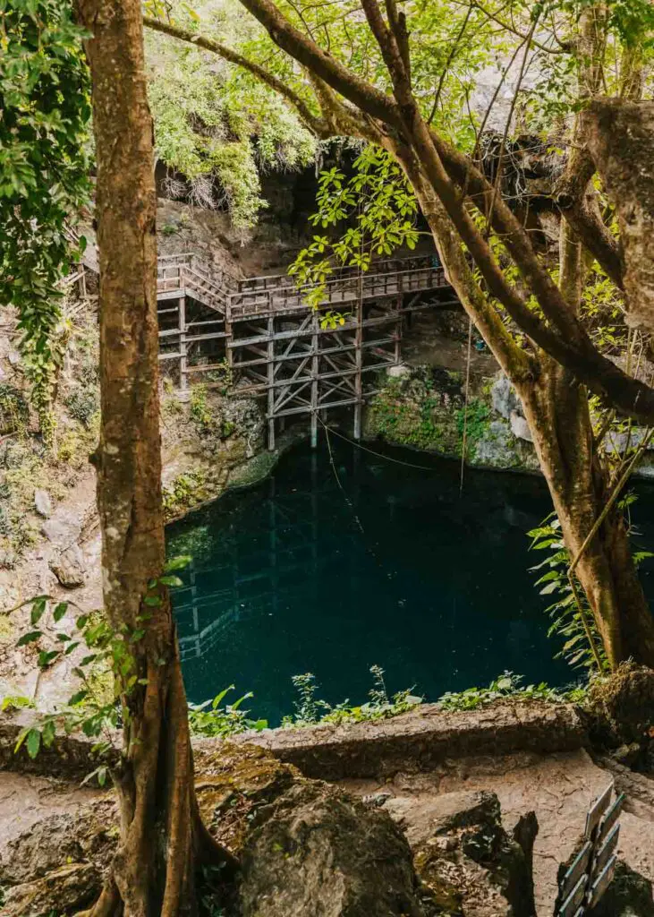 Above view of Cenote Zaci in downtown Valladolid