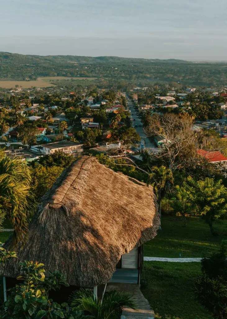 Thatched roof villa overlooking San Ignacio Belize, at Cahal Pech Resort