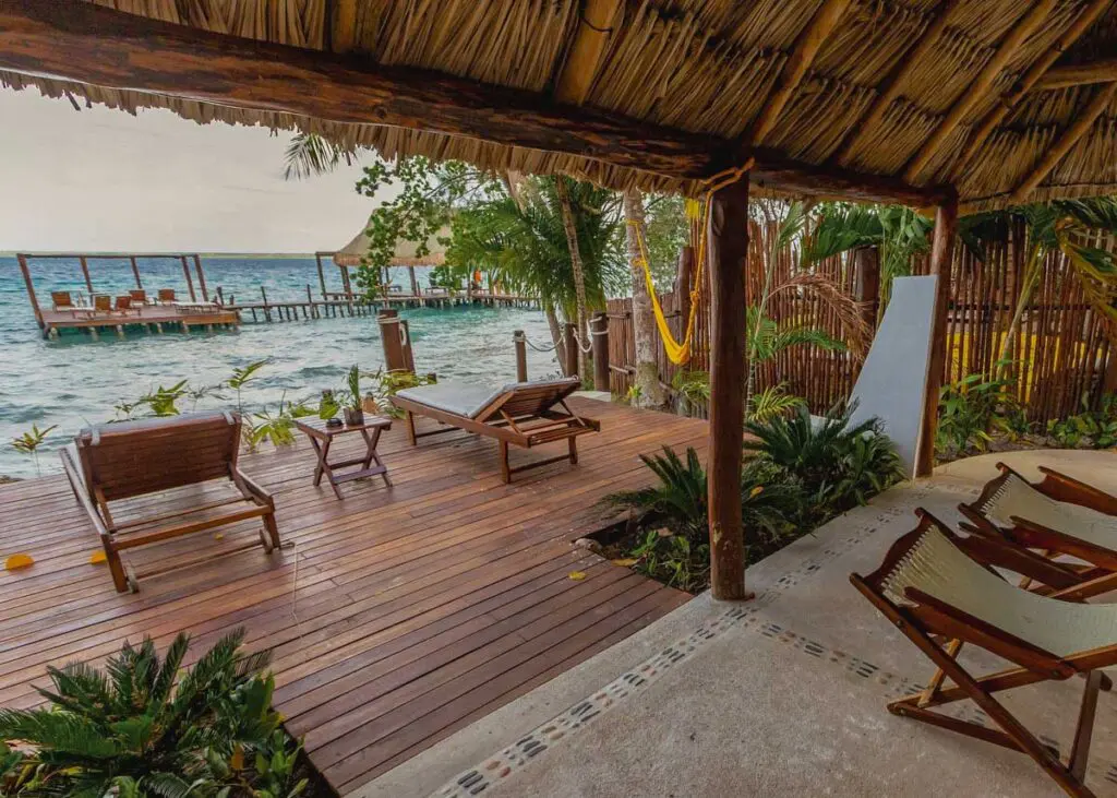 Private lagoon deck at one of Hotel Rancho Encantado's villas.
