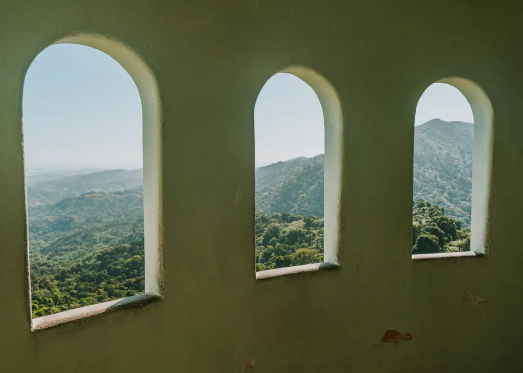 El Yunque mountain views from inside Yokahú Tower near Rio Grande, Puerto Rico