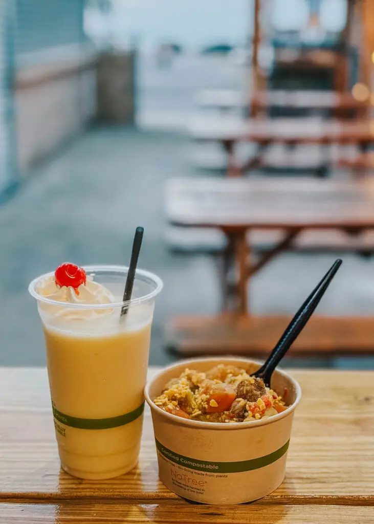 Pina colada and traditional Puerto Rican food at Rellena’o near Rio Grande