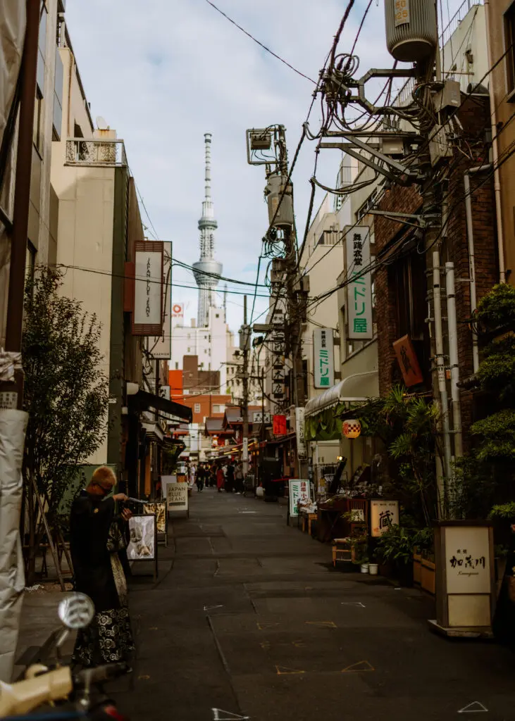 Skytree tower view from the streets of Asakusa