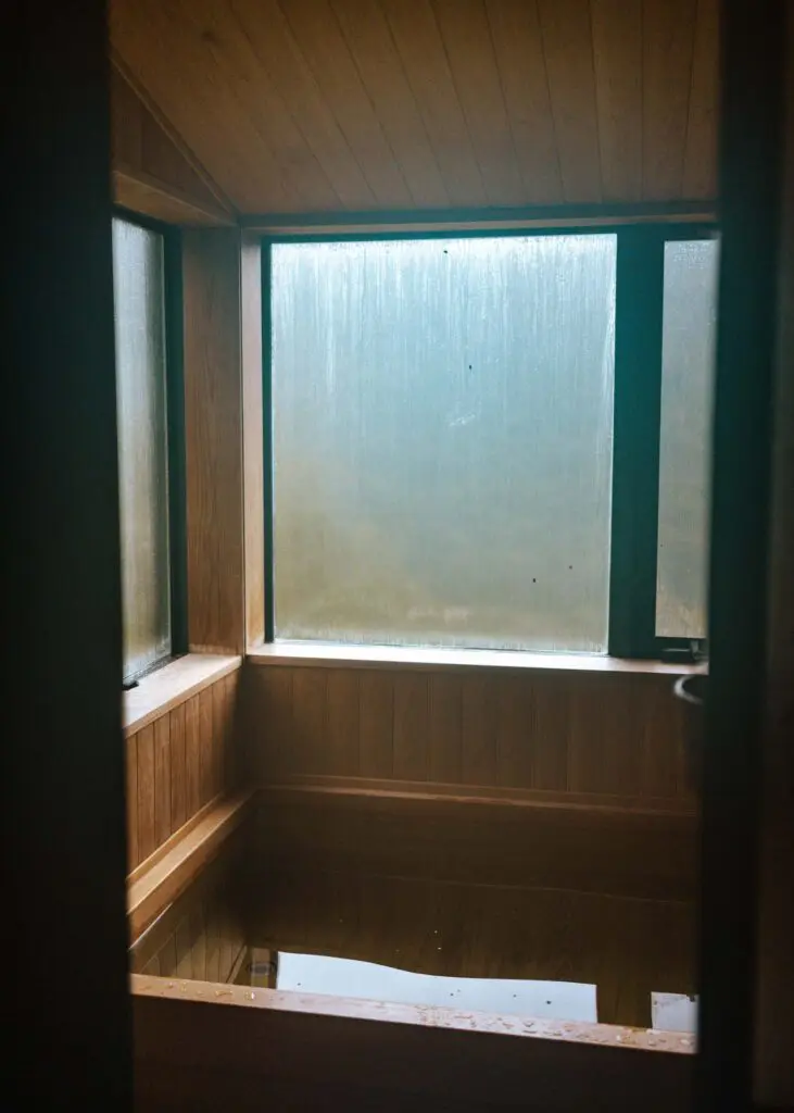 Wooden bath at Tanekura Inn in Japan