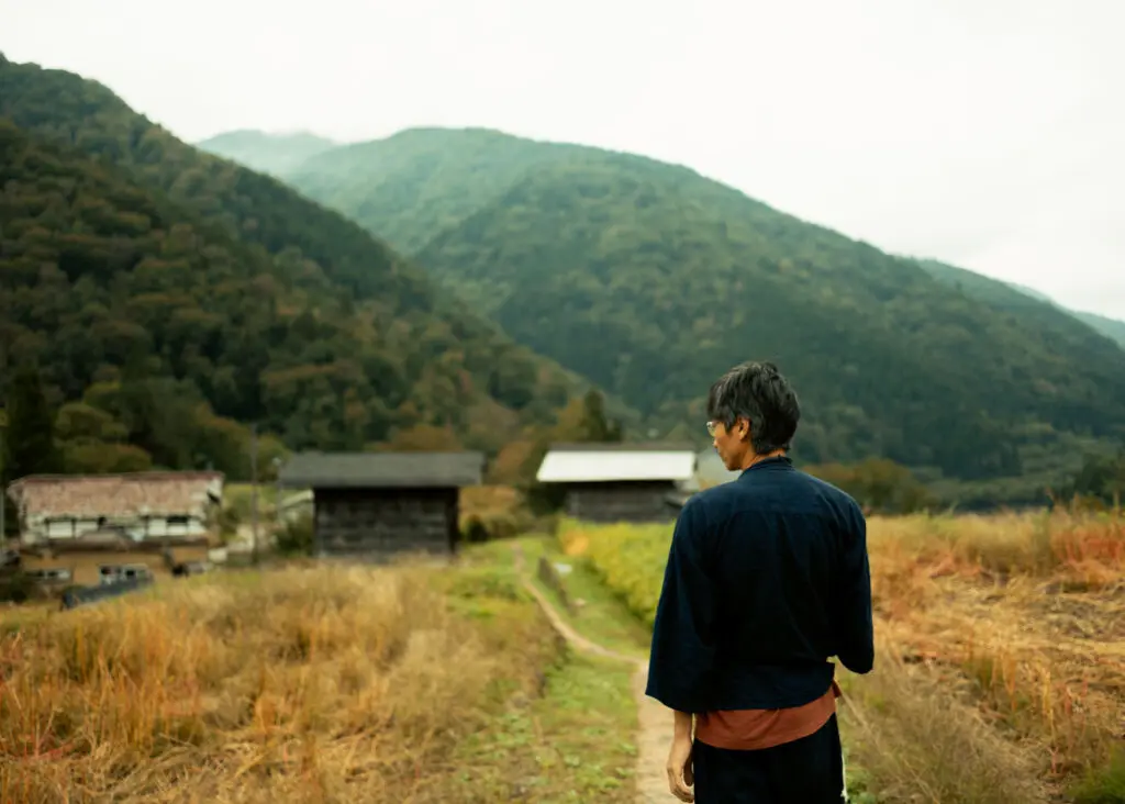 Our innkeeper Shinji walking along local pathways in Tanekura, Japan