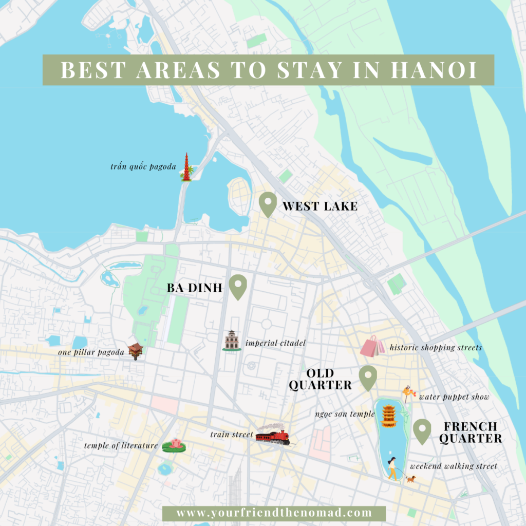 Hanoi map of where to stay by neighborhood