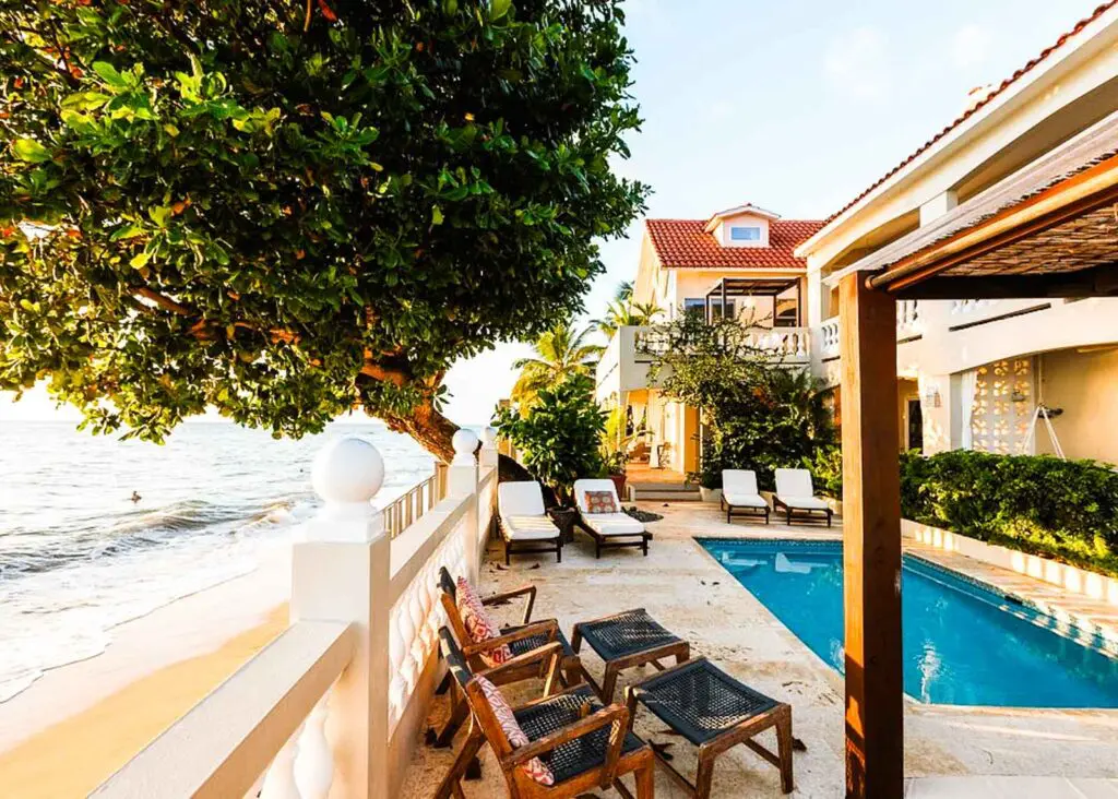 The beachside pool at Tres Sirenas Beach Inn in Rincon, one of the best areas to stay in Puerto Rico