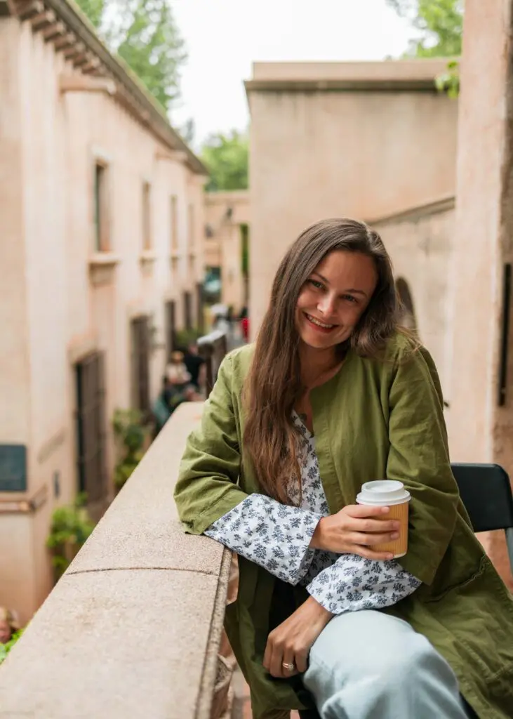 Sipping coffee at the Chai Spot at Tlaquepaque Arts & Shopping Village in Sedona