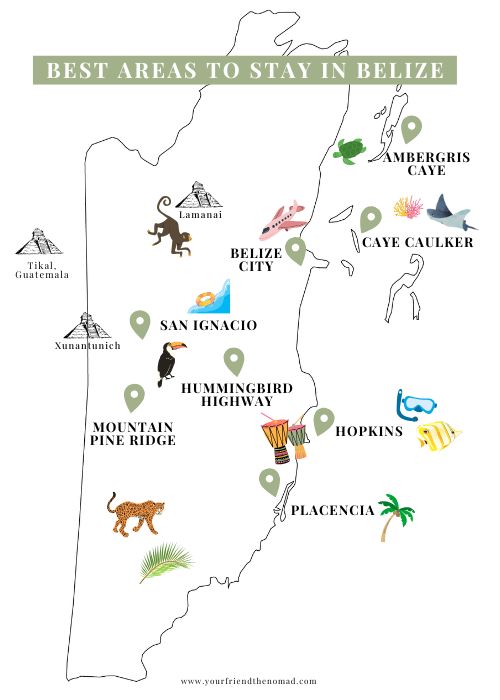 Map of the best places to stay in Belize