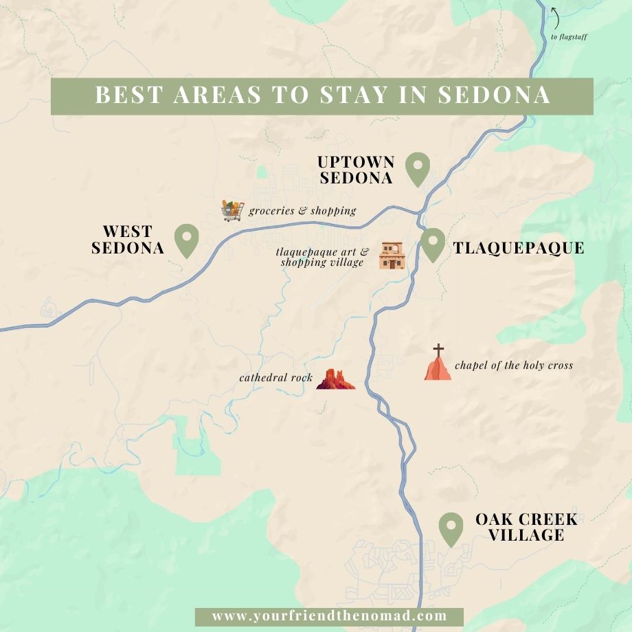 Map of where to stay in Sedona by area